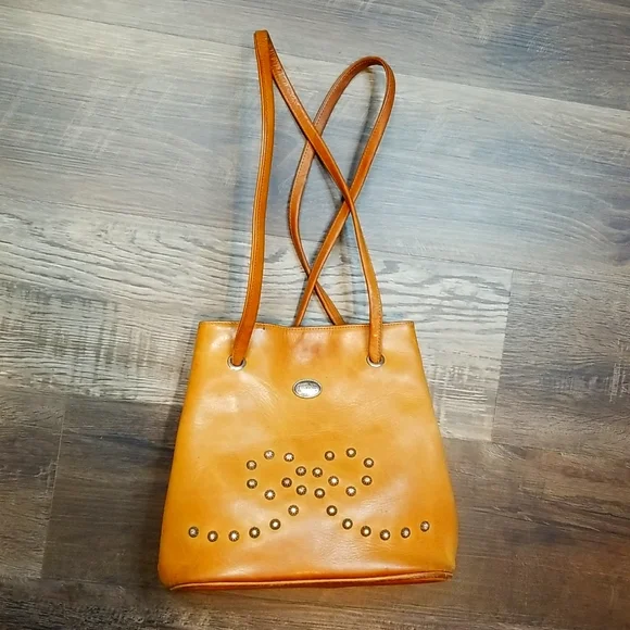 American West leather handbag. Bow front bag. - Picture 1 of 12